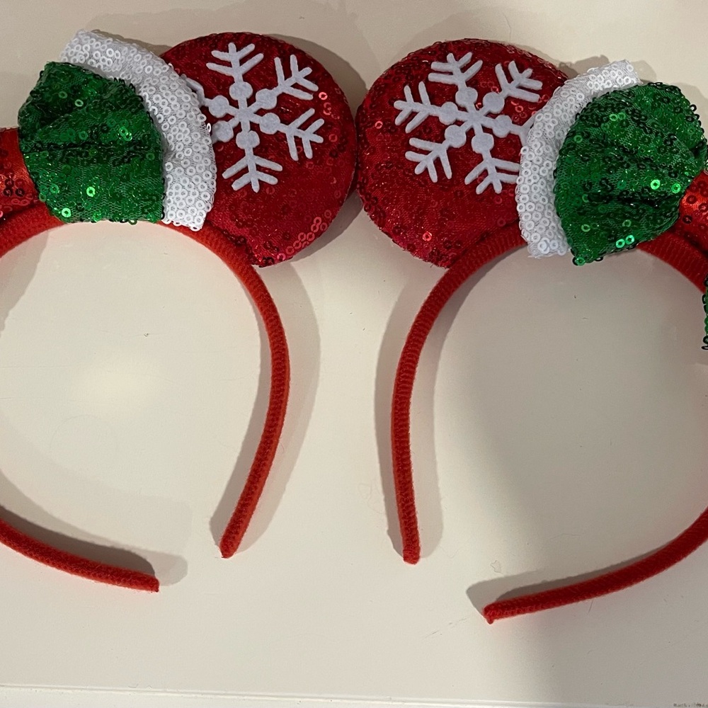 Festive Christmas Red and Green Sequin Disney Mickey Ears Headbands (set of 3)